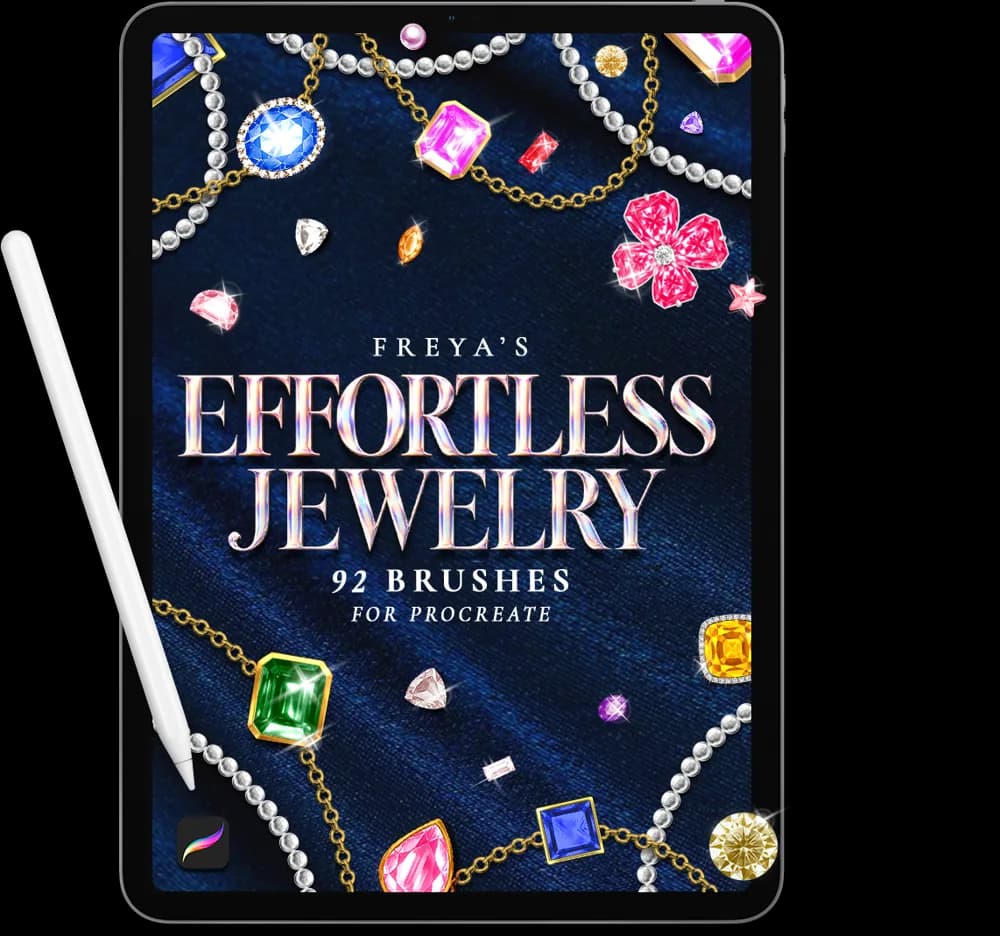 The Effortless Jewelry brush set cover on an iPad with an Apple Pencil