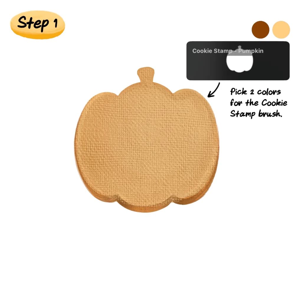 Step 1: Creating the cookie base with the Cookie Stamp, Pumpkin brush in Procreate.